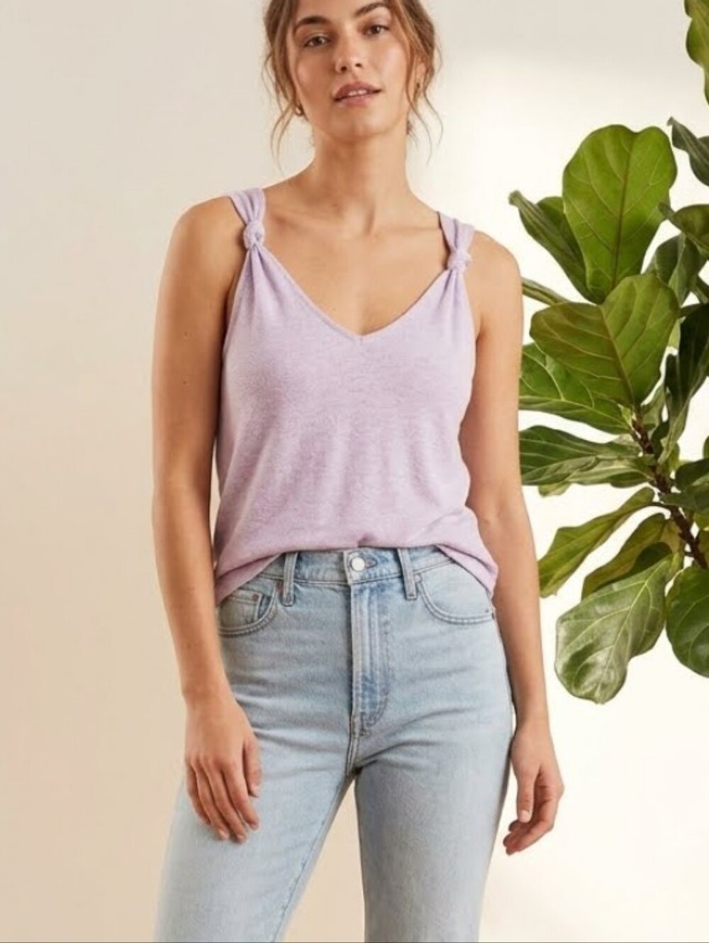 Madewell Knotted-Strap Tank Linen Blend Tie Shoulder Tank in Purple Size XS